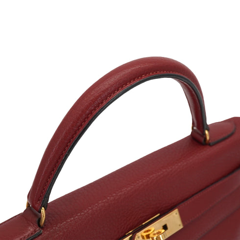 HERMES KELLY 32 RETOURNE ROUGE H TAURILLON CLEMENCE HAND SHOULDER BAG 1982 CIRCLE L GOLD HARDWARE 90331959