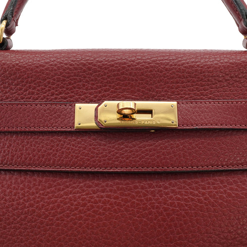 HERMES KELLY 32 RETOURNE ROUGE H TAURILLON CLEMENCE HAND SHOULDER BAG 1982 CIRCLE L GOLD HARDWARE 90331959