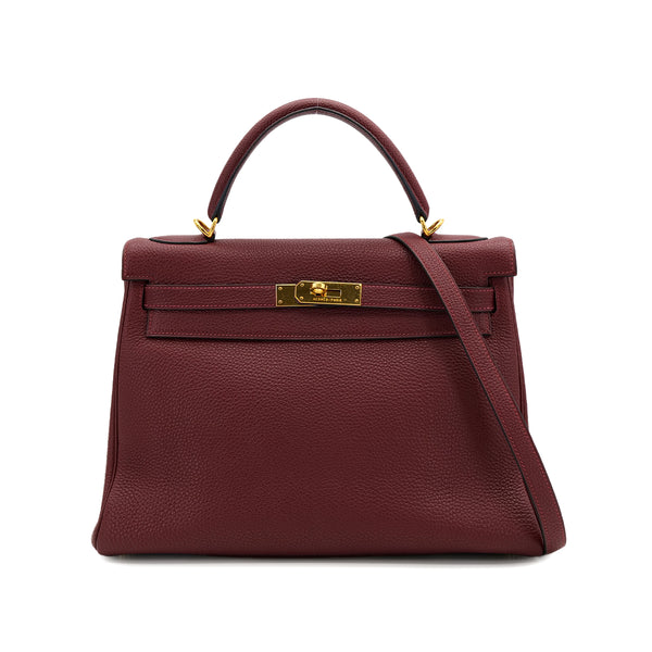 HERMES KELLY 32 RETOURNE ROUGE H TOGO HAND BAG 2004 SQUARE H GOLD HARDWARE 90309799 - PURPOSE