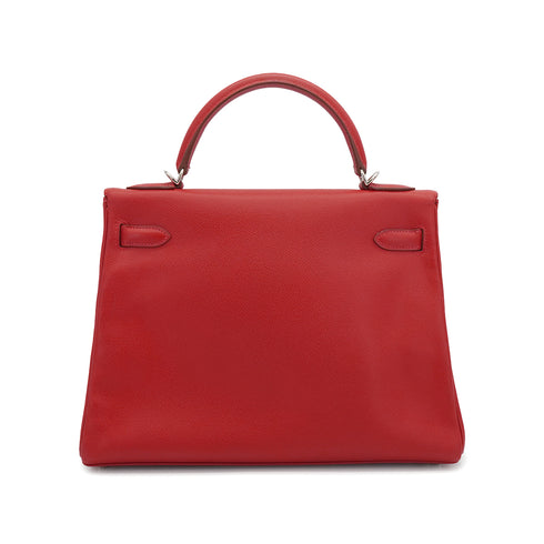 HERMES KELLY 32 RETOURNE ROUGE VIF VEAU EPSOM HAND SHOULDER BAG 2004 SQUARE H PALLADIUM HARDWARE 90334141
