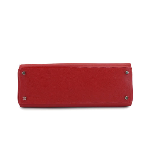 HERMES KELLY 32 RETOURNE ROUGE VIF VEAU EPSOM HAND SHOULDER BAG 2004 SQUARE H PALLADIUM HARDWARE 90334141