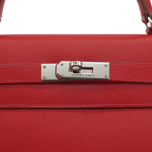 HERMES KELLY 32 RETOURNE ROUGE VIF VEAU EPSOM HAND SHOULDER BAG 2004 SQUARE H PALLADIUM HARDWARE 90334141