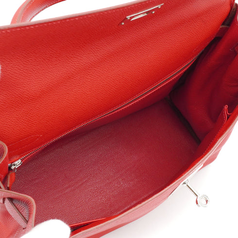 HERMES KELLY 32 RETOURNE ROUGE VIF VEAU EPSOM HAND SHOULDER BAG 2004 SQUARE H PALLADIUM HARDWARE 90334141