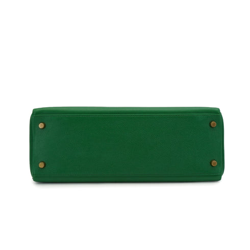 HERMES KELLY 32 RETOURNE VERT COURCHEVEL HAND SHOULDER BAG 1991 CIRCLE U GOLD HARDWARE 90346655