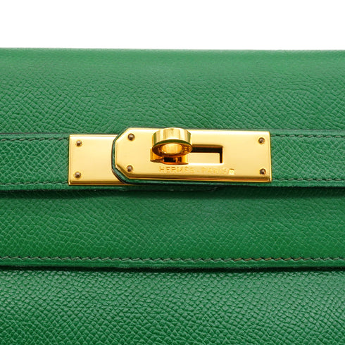 HERMES KELLY 32 RETOURNE VERT COURCHEVEL HAND SHOULDER BAG 1991 CIRCLE U GOLD HARDWARE 90346655