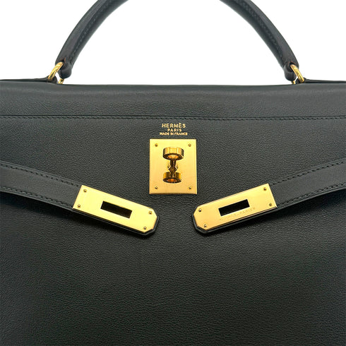 HERMES KELLY 32 RETOURNE VERT VEAU GULLIVER HAND SHOULDER BAG 1995 CIRCLE Y GOLD HARDWARE 90323090
