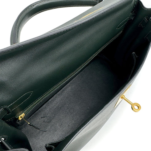 HERMES KELLY 32 RETOURNE VERT VEAU GULLIVER HAND SHOULDER BAG 1995 CIRCLE Y GOLD HARDWARE 90323090