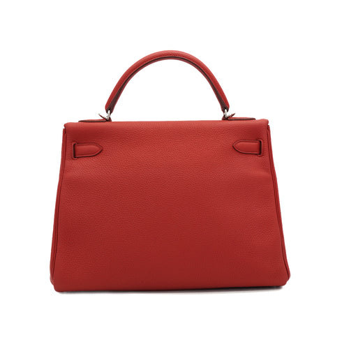 HERMES KELLY 32 ROUGE GARANCE TOGO HAND SHOULDER BAG 2013 SQUARE Q PALLADIUM HARDWARE 90335579