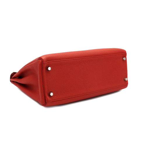 HERMES KELLY 32 ROUGE GARANCE TOGO HAND SHOULDER BAG 2013 SQUARE Q PALLADIUM HARDWARE 90335579