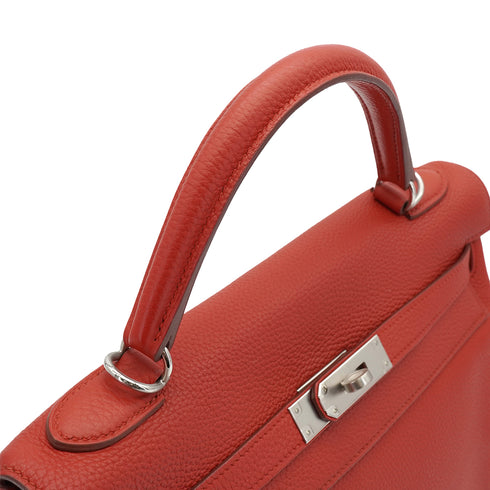 HERMES KELLY 32 ROUGE GARANCE TOGO HAND SHOULDER BAG 2013 SQUARE Q PALLADIUM HARDWARE 90335579