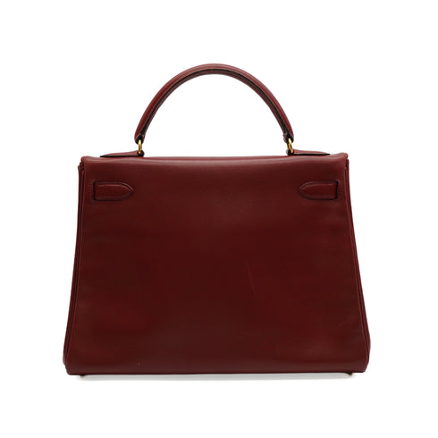 HERMES KELLY 32 RETOURNE ROUGE H BOX CALF HAND SHOULDER BAG 1993 CIRCLE W GOLD HARDWARE 90343415