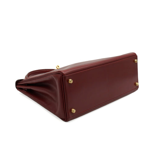 HERMES KELLY 32 RETOURNE ROUGE H BOX CALF HAND SHOULDER BAG 1993 CIRCLE W GOLD HARDWARE 90343415