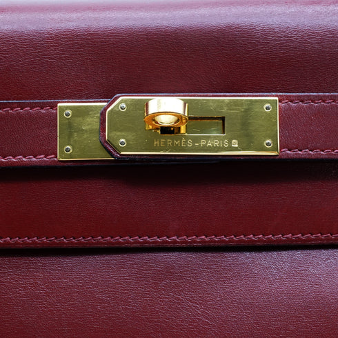 HERMES KELLY 32 RETOURNE ROUGE H BOX CALF HAND SHOULDER BAG 1993 CIRCLE W GOLD HARDWARE 90343415