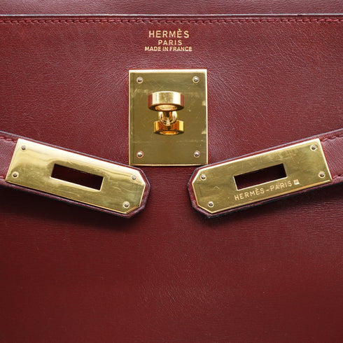 HERMES KELLY 32 RETOURNE ROUGE H BOX CALF HAND SHOULDER BAG 1993 CIRCLE W GOLD HARDWARE 90343415
