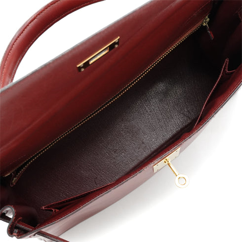 HERMES KELLY 32 RETOURNE ROUGE H BOX CALF HAND SHOULDER BAG 1993 CIRCLE W GOLD HARDWARE 90343415