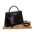 HERMES KELLY 32 SELLIER BLACK BOXCALF HAND SHOULDER BAG 1990 CIRCLE T GOLD HARDWARE 90328917