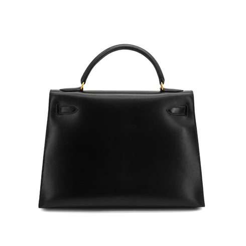 HERMES KELLY 32 SELLIER BLACK BOXCALF HAND SHOULDER BAG 1992 CIRCLE V GOLD HARDWARE 90326661