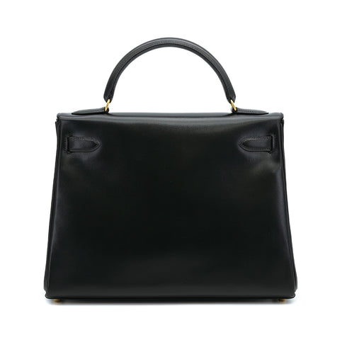 HERMES KELLY 32 RETORNE BLACK BOXCALF HAND SHOULDER BAG 1996 CIRCLE Z GOLD HARDWARE 90315617