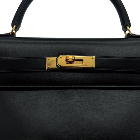 HERMES KELLY 32 RETORNE BLACK BOXCALF HAND SHOULDER BAG 1996 CIRCLE Z GOLD HARDWARE 90315617