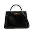 HERMES KELLY 32 SELLIER BLACK BOX CALF HAND SHOULDER BAG 1990 CIRCLE T GOLD HARDWARE 90342561