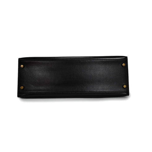 HERMES KELLY 32 SELLIER BLACK BOX CALF HAND SHOULDER BAG 1990 CIRCLE T GOLD HARDWARE 90342561
