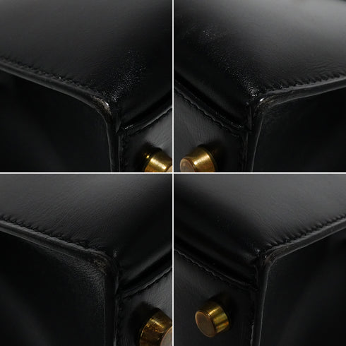 HERMES KELLY 32 SELLIER BLACK BOX CALF HAND SHOULDER BAG 1990 CIRCLE T GOLD HARDWARE 90342561