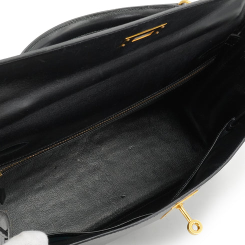 HERMES KELLY 32 SELLIER BLACK BOX CALF HAND SHOULDER BAG 1992 CIRCLE V GOLD HARDWARE 90338344