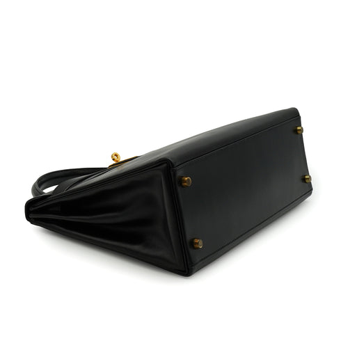 HERMES KELLY 32 SELLIER BLACK BOX CALF HAND SHOULDER BAG 1992 CIRCLE V GOLD HARDWARE 90338344