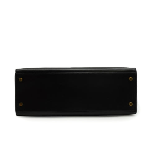 HERMES KELLY 32 SELLIER BLACK BOX CALF HAND SHOULDER BAG 1992 CIRCLE V GOLD HARDWARE 90338344
