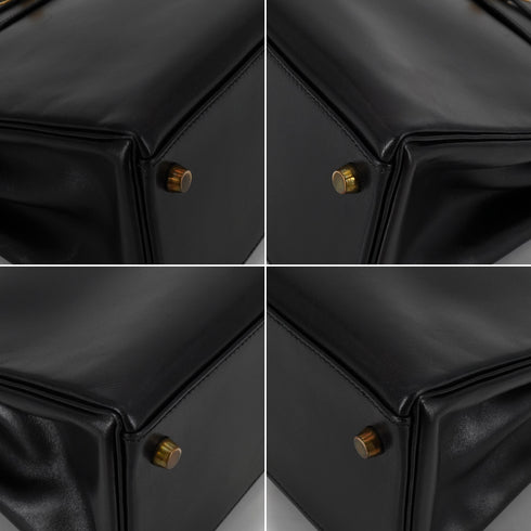 HERMES KELLY 32 SELLIER BLACK BOX CALF HAND SHOULDER BAG 1992 CIRCLE V GOLD HARDWARE 90338344