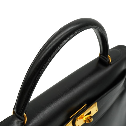 HERMES KELLY 32 SELLIER BLACK BOX CALF HAND SHOULDER BAG 1992 CIRCLE V GOLD HARDWARE 90338344
