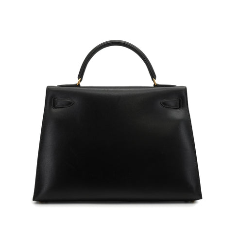 HERMES KELLY 32 SELLIER BLACK BOX CALF HAND SHOULDER BAG 1995 CIRCLE Y GOLD HARDWARE 90338345