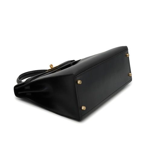 HERMES KELLY 32 SELLIER BLACK BOX CALF HAND SHOULDER BAG 1995 CIRCLE Y GOLD HARDWARE 90338345