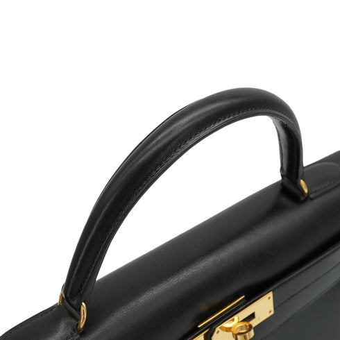 HERMES KELLY 32 SELLIER BLACK BOX CALF HAND SHOULDER BAG 1995 CIRCLE Y GOLD HARDWARE 90338345