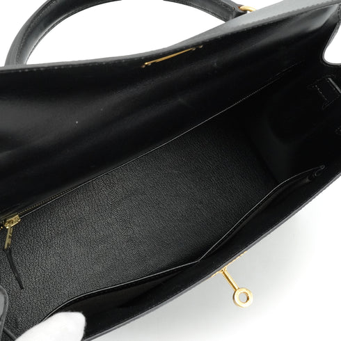 HERMES KELLY 32 SELLIER BLACK BOX CALF HAND SHOULDER BAG 1995 CIRCLE Y GOLD HARDWARE 90338345