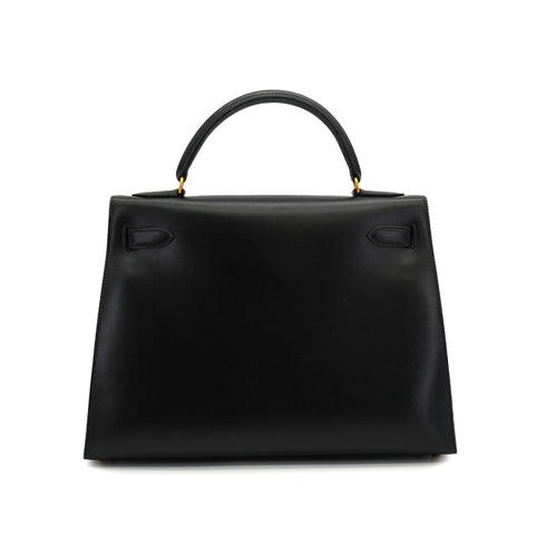 HERMES KELLY 32 SELLIER BLACK BOX CALF HAND SHOULDER BAG 1996 CIRCLE Z GOLD HARDWARE 90333264