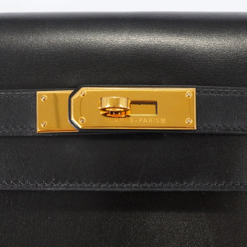 HERMES KELLY 32 SELLIER BLACK BOX CALF HAND SHOULDER BAG 1996 CIRCLE Z GOLD HARDWARE 90344358