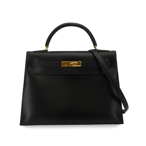 HERMES KELLY 32 SELLIER BLACK BOX CALF HAND SHOULDER BAG 1996 CIRCLE Z GOLD HARDWARE 90344358