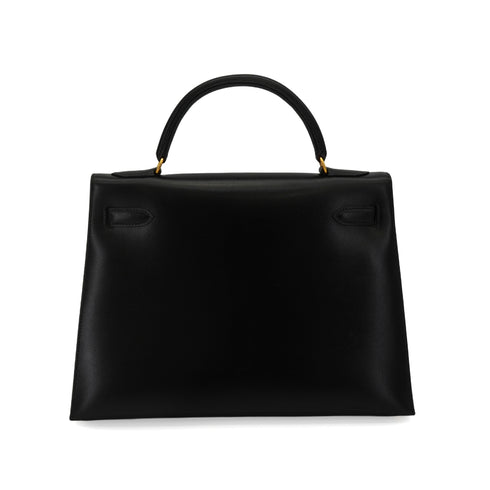 HERMES KELLY 32 SELLIER BLACK BOX CALF HAND SHOULDER BAG 1996 CIRCLE Z GOLD HARDWARE 90344358