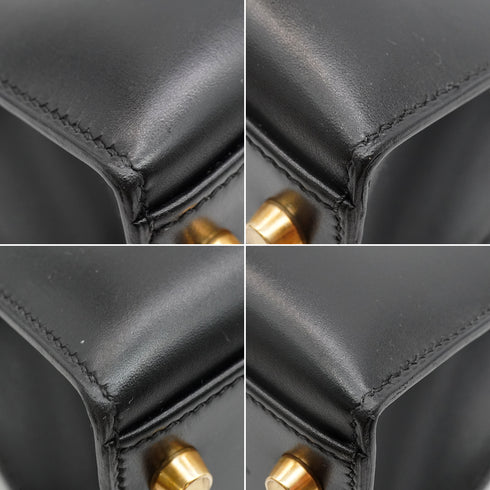 HERMES KELLY 32 SELLIER BLACK BOX CALF HAND SHOULDER BAG 1996 CIRCLE Z GOLD HARDWARE 90344358