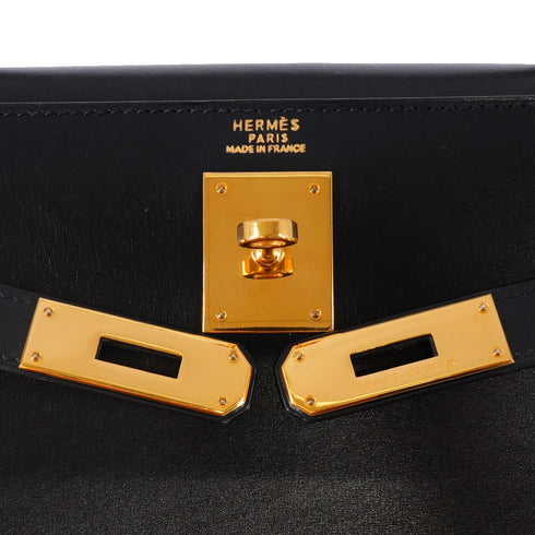 HERMES KELLY 32 SELLIER BLACK BOX CALF HAND SHOULDER BAG 1996 CIRCLE Z GOLD HARDWARE 90344358