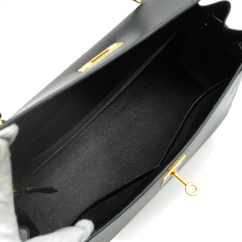 HERMES KELLY 32 SELLIER BLACK BOX CALF HAND SHOULDER BAG 1996 CIRCLE Z GOLD HARDWARE 90344358