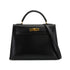 HERMES KELLY 32 SELLIER BLACK BOX CALF HAND SHOULDER BAG 1998 SQUARE B GOLD HARDWARE 90333892