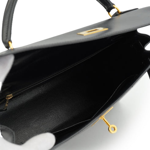 HERMES KELLY 32 SELLIER BLACK BOX CALF HAND SHOULDER BAG 1998 SQUARE B GOLD HARDWARE 90333892