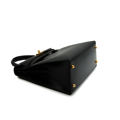 HERMES KELLY 32 SELLIER BLACK BOX CALF HAND SHOULDER BAG 1998 SQUARE B GOLD HARDWARE 90347762