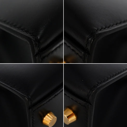 HERMES KELLY 32 SELLIER BLACK BOX CALF HAND SHOULDER BAG 1998 SQUARE B GOLD HARDWARE 90347762