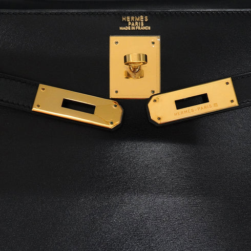 HERMES KELLY 32 SELLIER BLACK BOX CALF HAND SHOULDER BAG 1998 SQUARE B GOLD HARDWARE 90347762