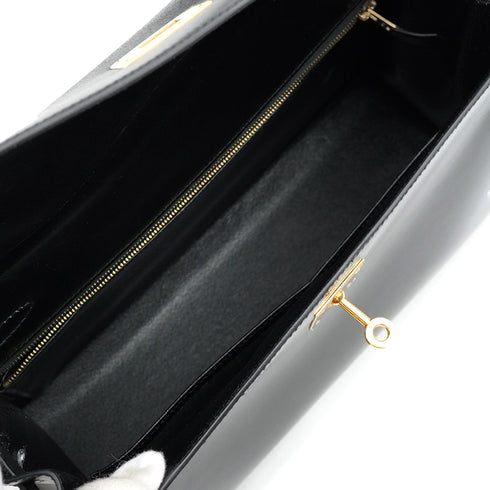 HERMES KELLY 32 SELLIER BLACK BOX CALF HAND SHOULDER BAG 1998 SQUARE B GOLD HARDWARE 90347762