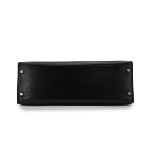 HERMES KELLY 32 SELLIER BLACK BOX CALF HAND SHOULDER BAG 1998 SQUARE B GOLD HARDWARE 90350584