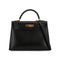 HERMES KELLY 32 SELLIER BLACK BOX CALF HAND SHOULDER BAG 2002 SQUARE F GOLD HARDWARE 90331660